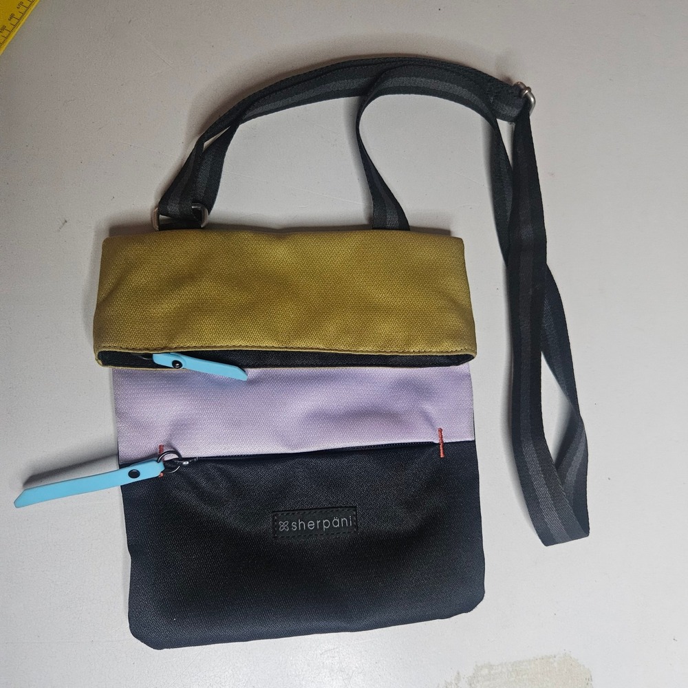 Sherpani Pica Crossbody Bag Mustard Lavender Black Colorblock Travel Purse PICA
